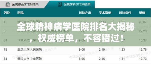 全球精神病學(xué)醫(yī)院排名大揭秘，權(quán)威榜單，不容錯過！